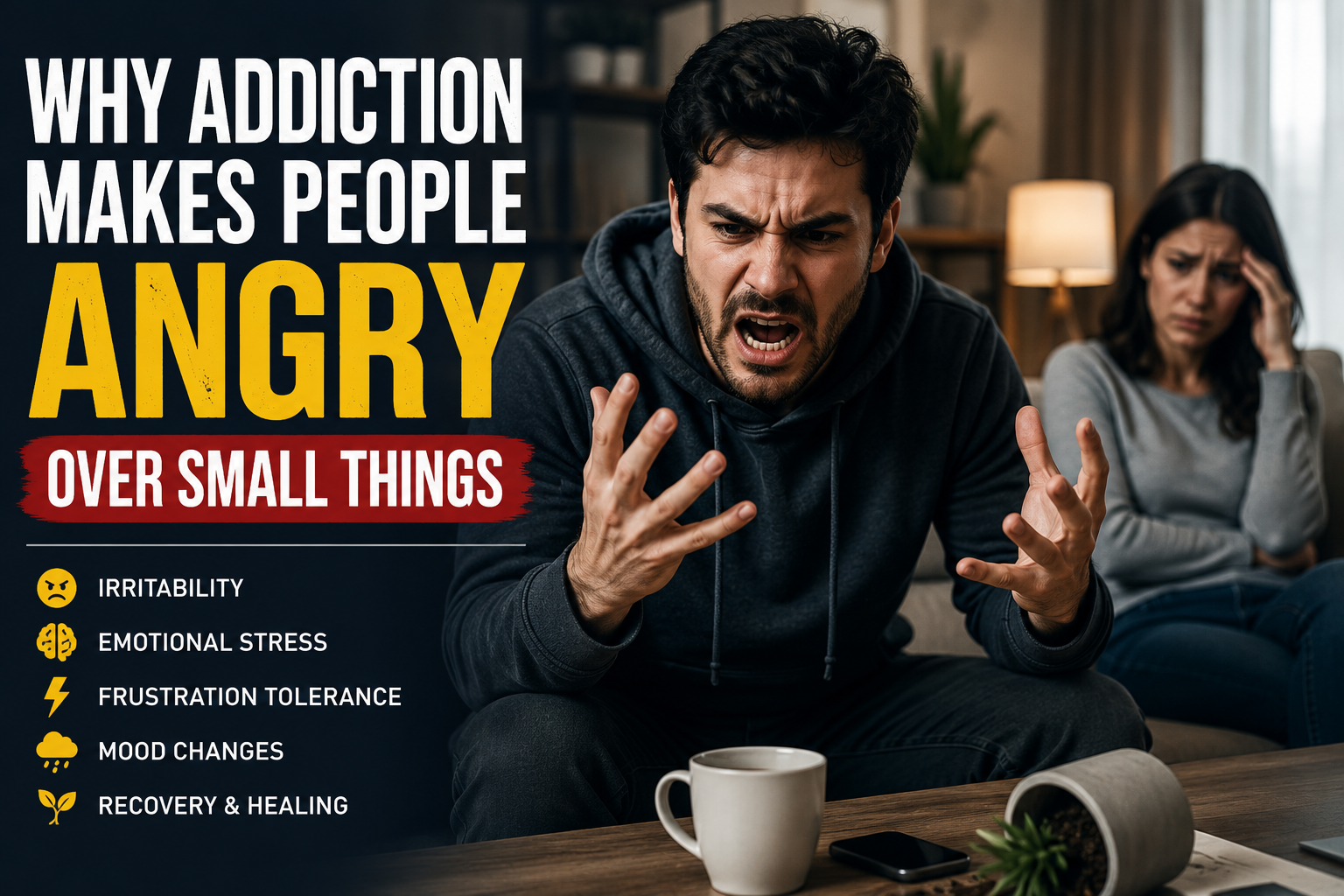 Person becoming angry over small things during addiction and emotional stress