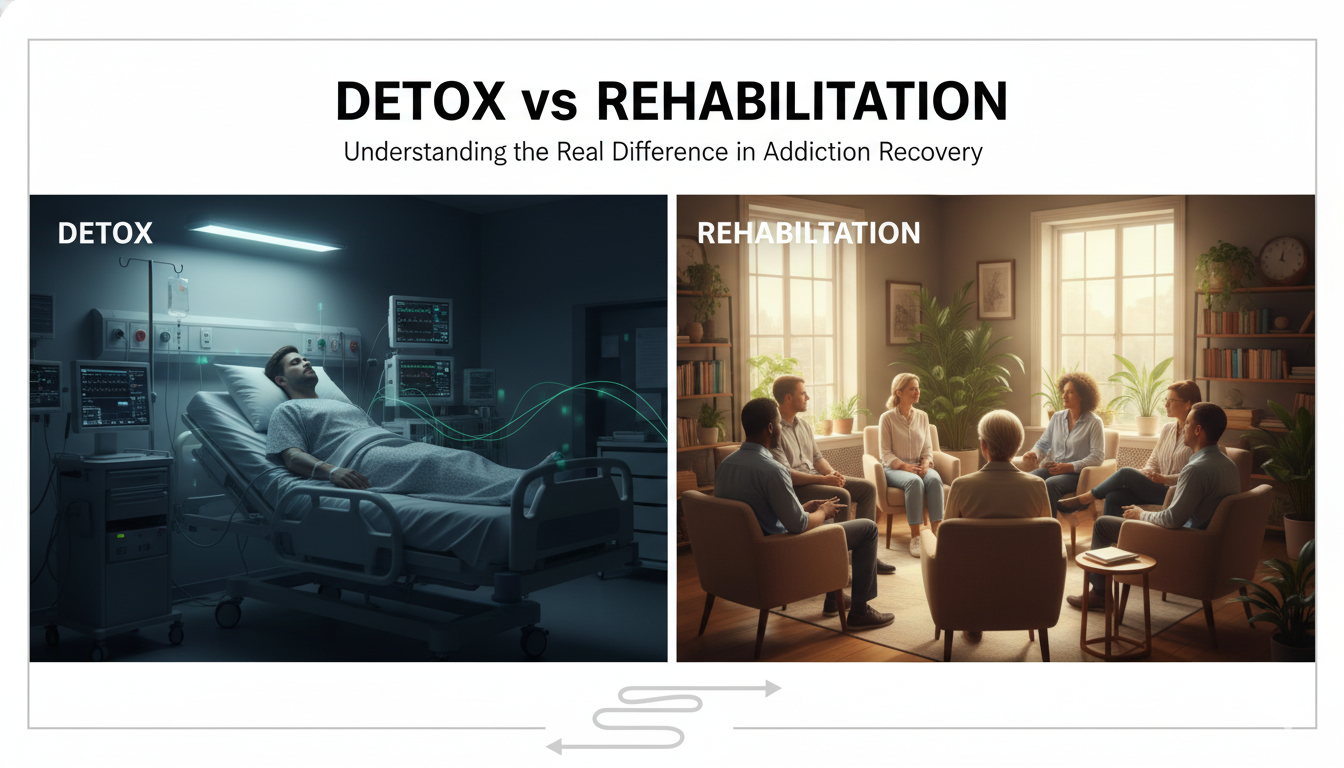 Difference between detox and rehabilitation in addiction recovery