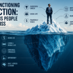 Iceberg illustration showing high-functioning addiction with visible success above the surface and hidden struggles below