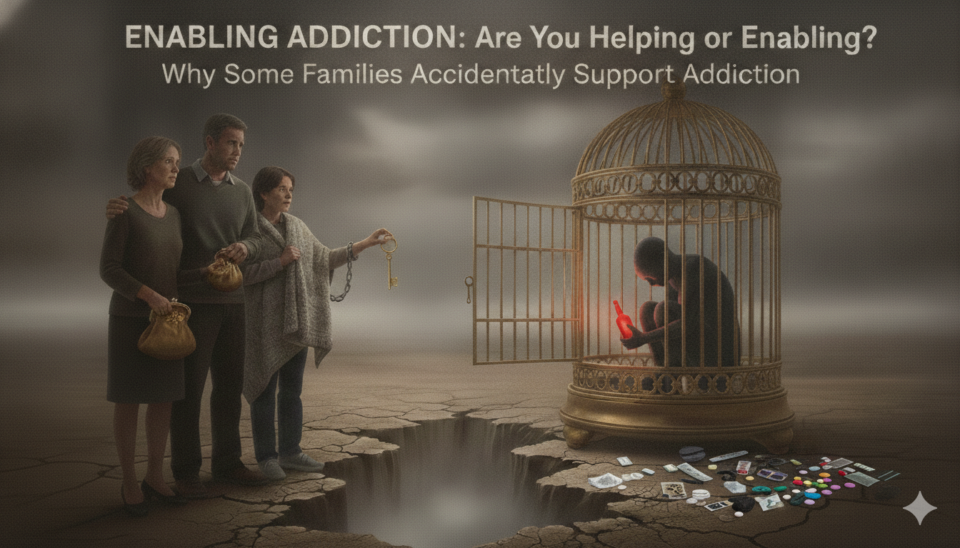 Family members learning the difference between helping and enabling addiction during recovery.