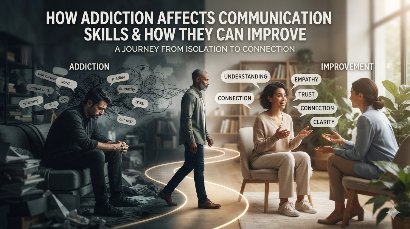 Person in addiction recovery having an honest conversation with a family member during counseling.
