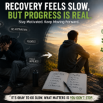 Person walking forward on a long path, symbolizing patience, hope, and motivation during addiction recovery.