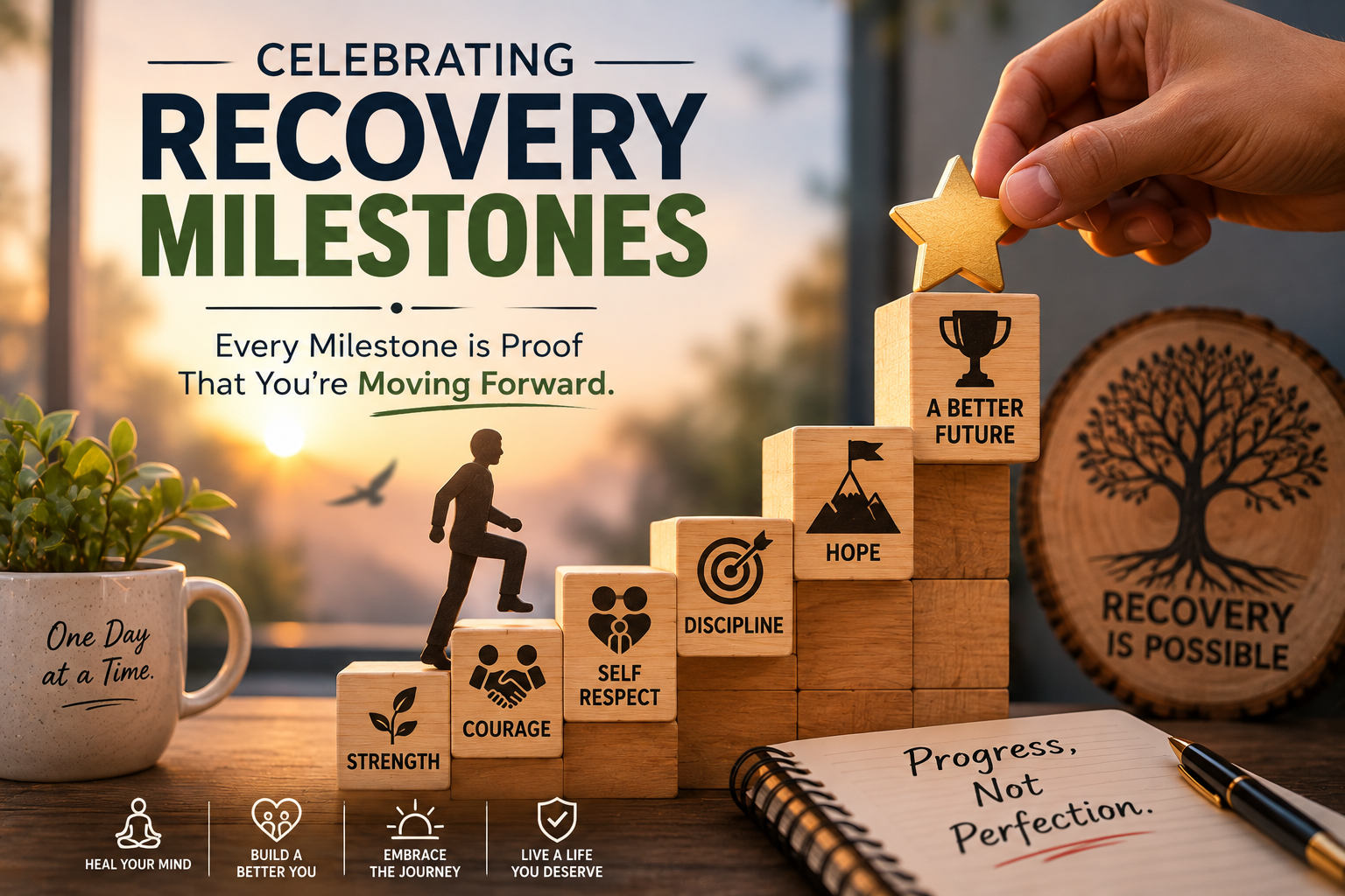 Person celebrating a meaningful milestone in addiction recovery