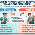 Physical dependence vs addiction explained through substance use and recovery concept
