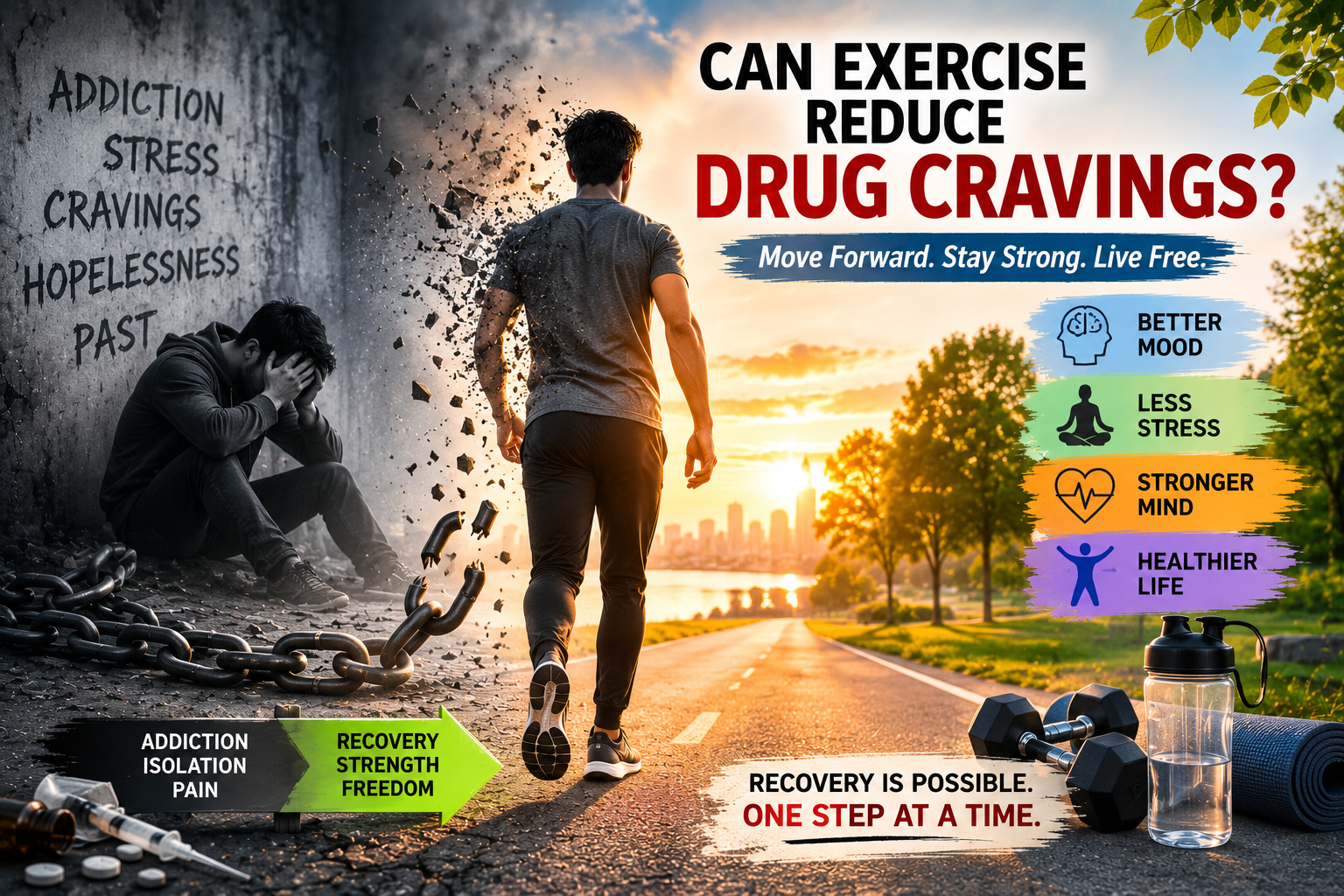 Person exercising during addiction recovery to manage drug cravings