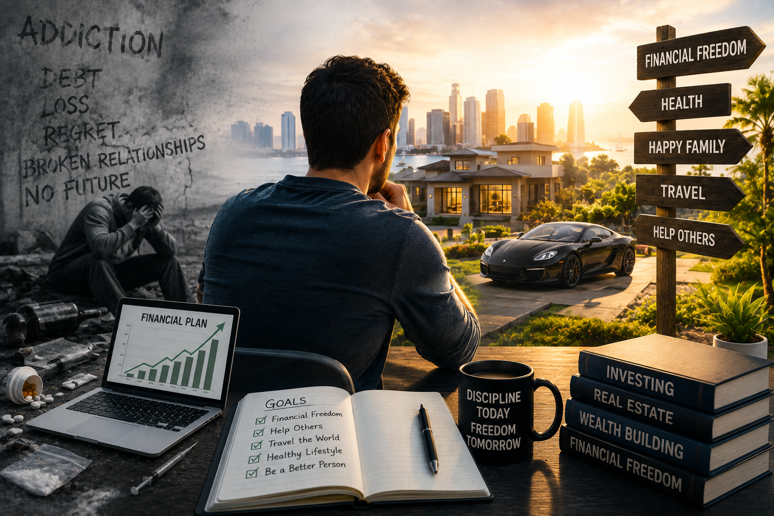 Person rebuilding finances after addiction recovery by planning a budget and managing expenses