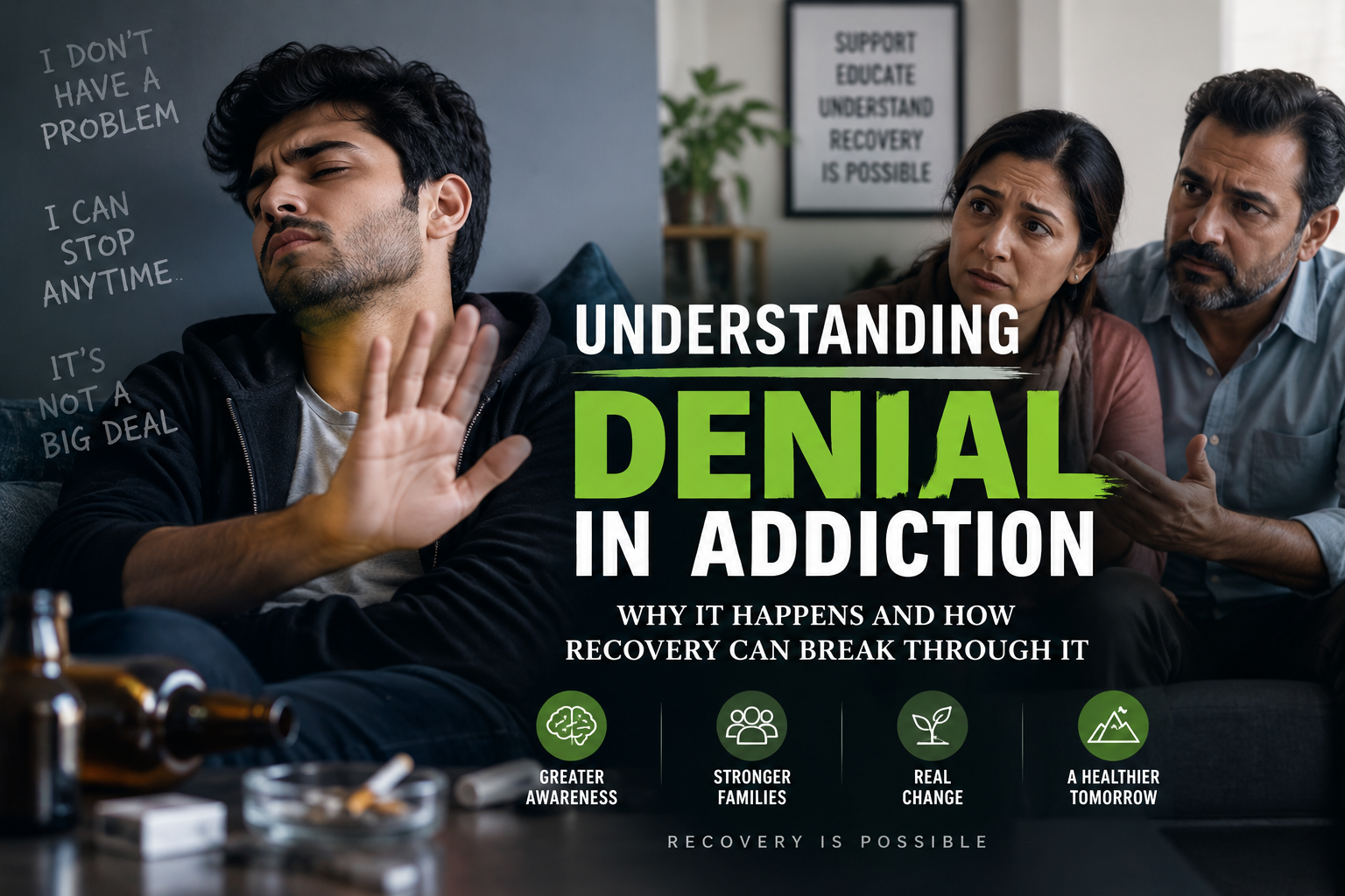 Person experiencing denial about substance use while family expresses concern