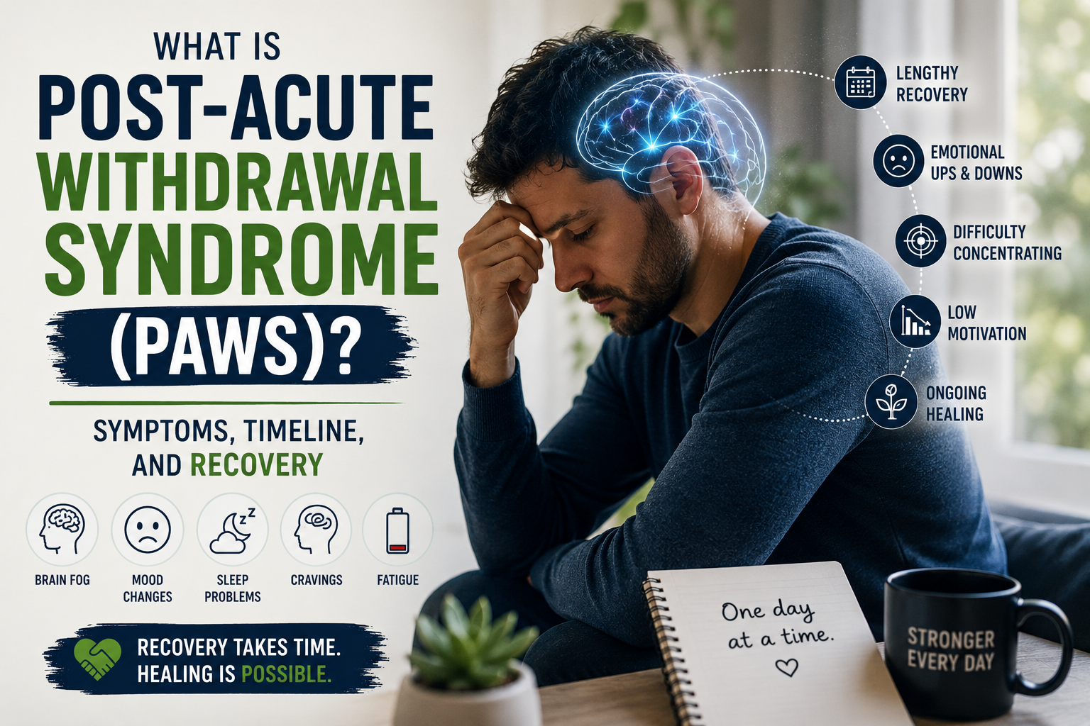 Person in addiction recovery experiencing Post-Acute Withdrawal Syndrome symptoms