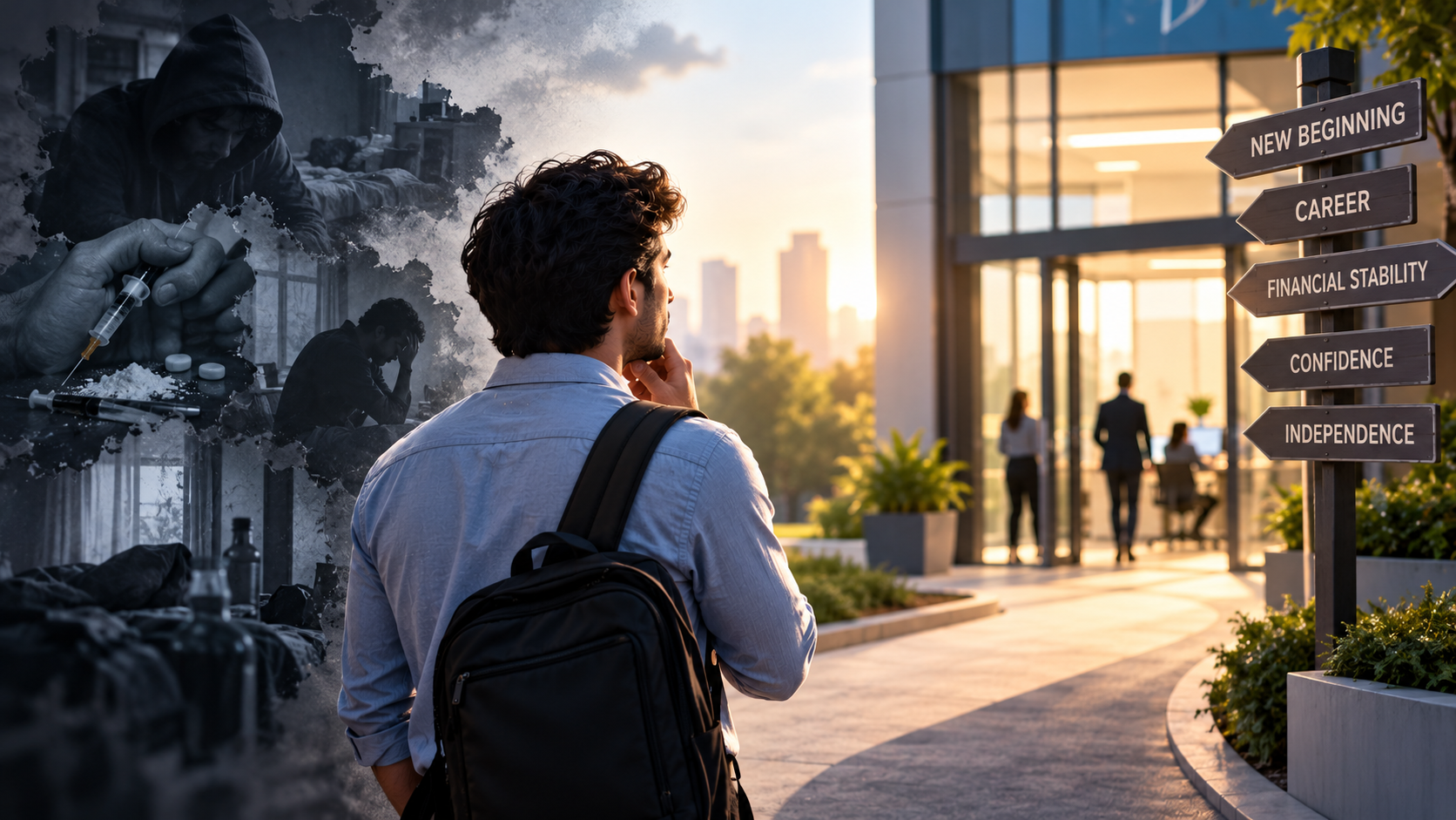 Man returning to work after addiction treatment and rebuilding his professional life